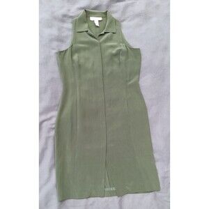 Jones NY  100% Silk Sleeveless Mini Dress Hidden Buttons Size 12 Army Green